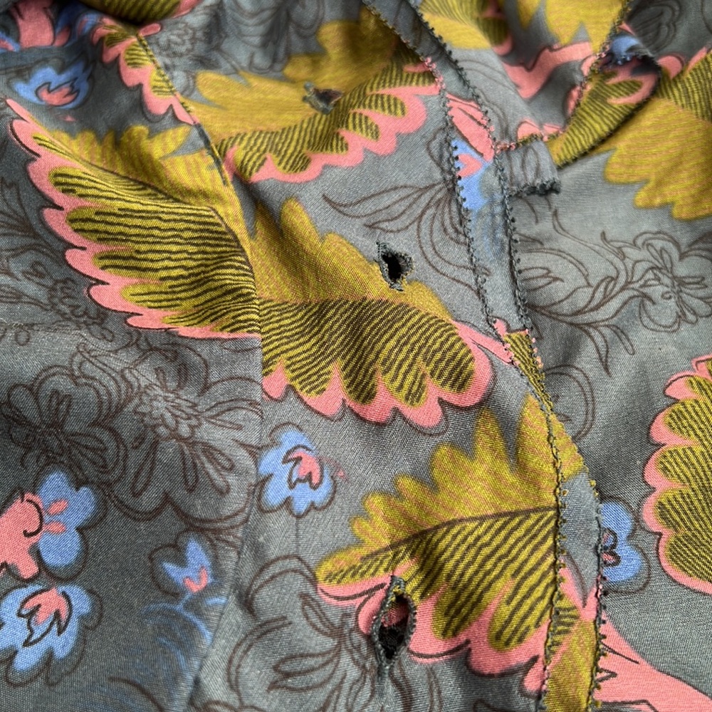 Vanessa Virginia Anthropologie Blue/Green Floral Print Peplum Blouse Size 0 - Picture 14 of 15